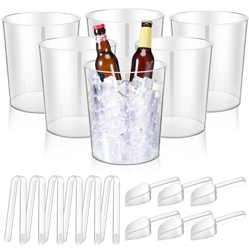 Norme 18 Pcs Plastic Ice Bucket for Parties 5L Clear Wine Bottle Chiller with Handles Round Beverage Tub with Plastic Ice ...
