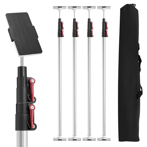 10FT Dust Barrier Poles 4 Pack withCarry Bag, Stainless Steel Retractable Zipper Wall Poles Kit for Renovation, Remodeling...