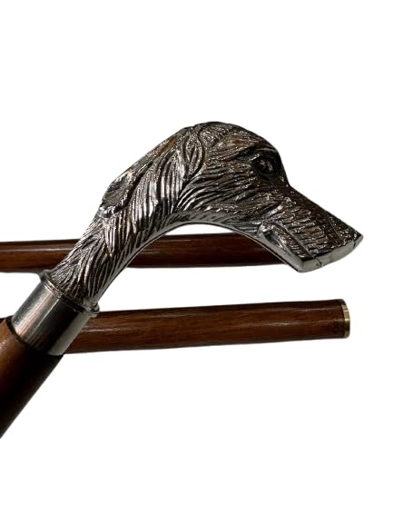Vintage Dog Head Walking Stick/Cane - Handmade Wooden Foldable Walking Cane with Brass Handle - Brass Derby Designer Handl...