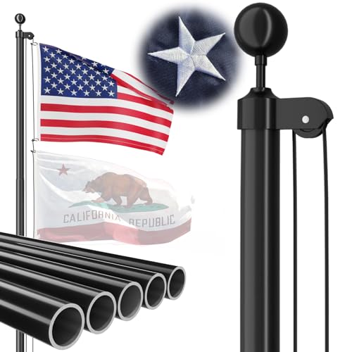 FFILY Heavy Duty 25 FT Flag Pole, Unbending 100MPH Wind Resistance, 12Gauge 95HBW Hard Aerospace Aluminum, In-Ground Flagp...