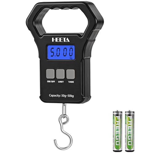 HEETA Fish Scale, 110lb/50kg Digital Portable Hanging Fishing Weight Scale with Backlit LCD Display, Luggage Scale with Ho...
