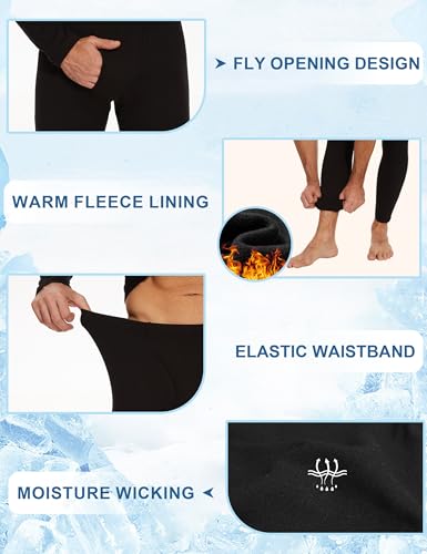 OBFUN 2 Pack Thermal Underwear for Men Pants Long Johns Bottoms Base Layer Cold Weather Fleece Lined Leggings