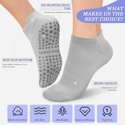 yeuG Pilates Socks for Women Non Slip Grip Socks for Yoga, Barre, Hospital, Barefoot Grippy Yoga Sock Womens Gifts 4 Pairs