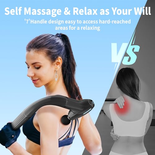 Binxalin 3-in-1 Detachable Massage Gun with Extension Handle, Long Handle Back Massager Deep Tissue, 4 Heads, 4 Speeds, Pr...