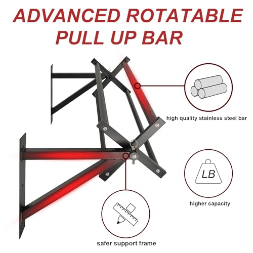 BESTHLS Wall Mounted Pull Up Bar and Dip Station, Heavy Duty Wall Mount Pull-up Chin Up Bar Multifunctional Home Gym Worko...