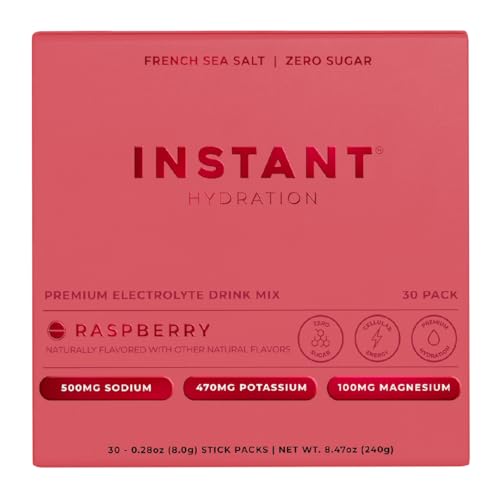 Instant Hydration Electrolytes Powder Packets - Raspberry Electrolyte Drink Mix - Zero Sugar - Keto, Vegan, Gluten-Free, N...