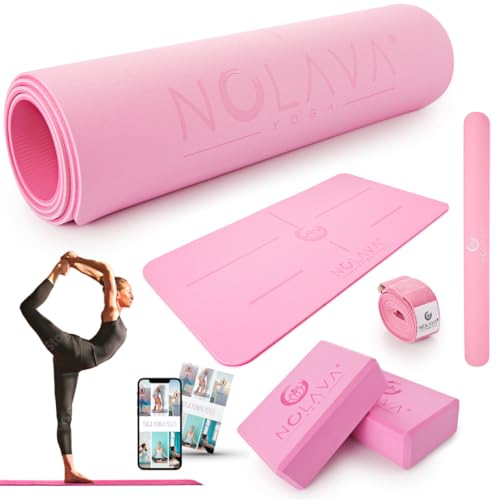 NOLAVA Yoga Mats & Complete Sets - TPE, Non-Slip - Includes Mat, Blocks, Strap, & More (6pc or 7pc Sets) - For Pilates, Yo...