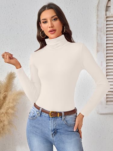 Turtleneck Tops for Women - Long Sleeve Shirts Lightweight Stretch Slim Fit Fall Fashion Basic Underwear Top Winter Clothes