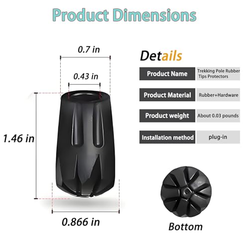 6Pcs Trekking Pole Tips Replacement Protectors, Rubber Feet for Hiking Pole Tips Rubber Tips Accessories, Fits Most Standa...