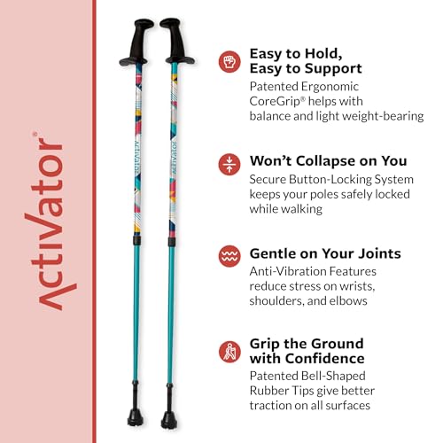 Urban Poling ACTIVATOR® MODA with Snow & Trekking Baskets, Silver with Blue, Green, & Yellow, 1 Pair – For Users 4'2"–6' –...
