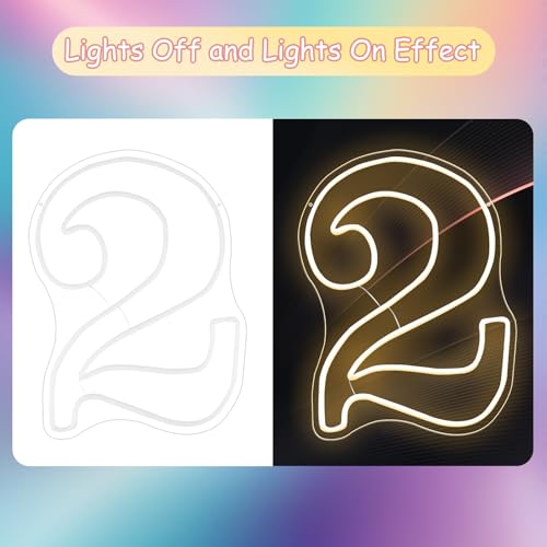 RumonZS Number 2 Light Up LED Neon Sign Backdrop 15.7" Birthday Party Decor Warm White Number One Light Up Sign USB Powere...