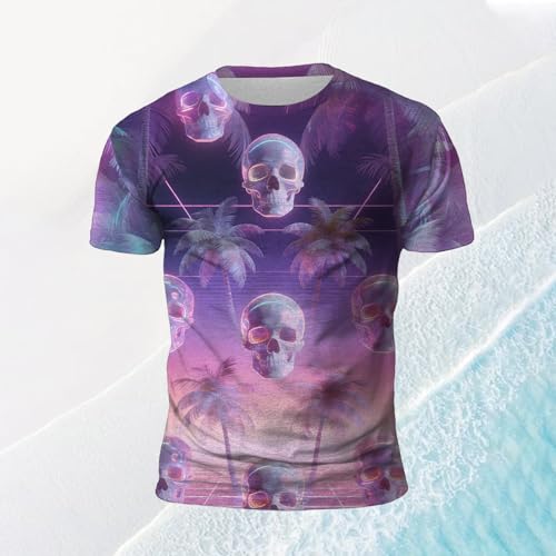Hawaiian T Shirts for Men - Skull Palm Tree | Short Sleeve Crewneck Hawaiian Graphic Tees Summer Tops,for Travel