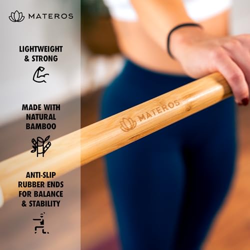Materos 5ft Yoga Stick Made from Natural Bamboo - Yoga Dowel, Mobility and Exercise Stick for Workout, Stretching, Flexibi...