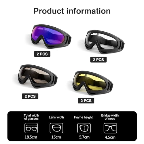 Ukontagood 8 Pack Ski Goggles, Motorcycle Goggles Dirt Bike Goggle, Snowboard Goggles for Adult Men Women Youth