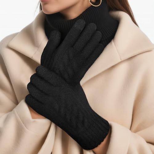 Clothirily Winter Gloves - Thick Wool Fleece Liner, Thermal Knit, Touchscreen, Elastic Cuff Insulated Gloves for Women & M...