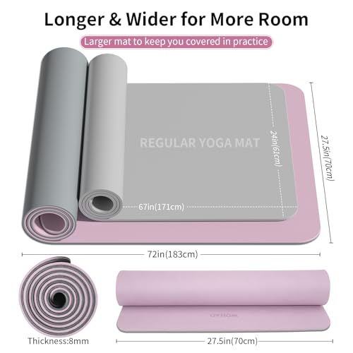WOHAO Extra Thick 8mm Yoga Mat, 72"x28" Non Slip Exercise Mat, Reversible 2-Sided Dual Color Premium POE Material, with Ca...