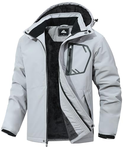 MAOYSSEN Men's Waterproof Ski Jacket — Padded Warm Lined Winter Jacket, Detachable-Hood Parker Windproof Jacket