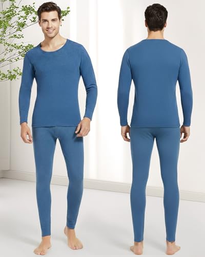 Patelai 2 Pack Thermal Underwear for Men Fleece Lined Long Underwear Winter Base Layer Set Cold Weather Top Bottom