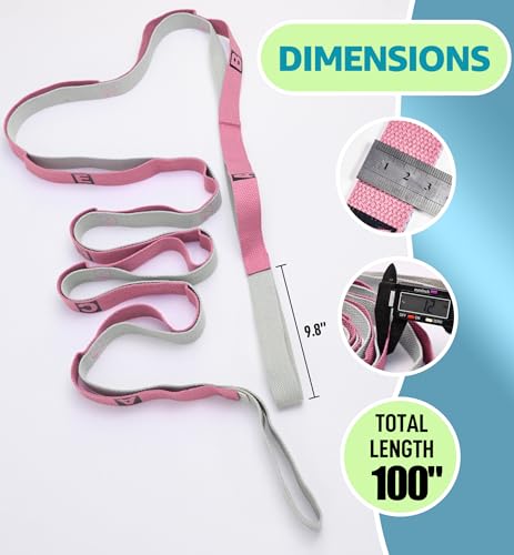 HiRui Stretching Strap Yoga Strap with Door Anchor, 14-Loops Non-Elastic Stretch Straps for Physical Therapy, Pilates, Dan...