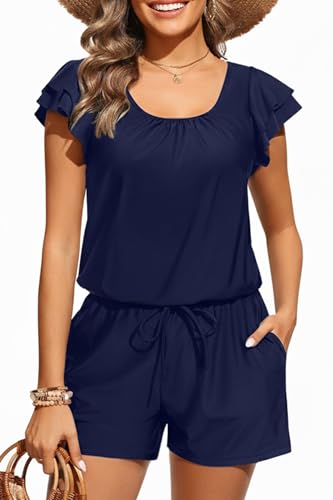 Tempt Me Women One Piece Romper Swimsuit - Ruffle Sleeve Modest Jumpsuit Bathing Suit with Shorts 2026 Swimwear