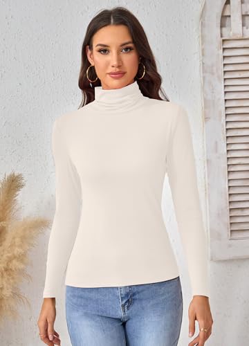 Turtleneck Tops for Women - Long Sleeve Shirts Lightweight Stretch Slim Fit Fall Fashion Basic Underwear Top Winter Clothes
