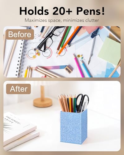 Luminzo Blue Glitter Acrylic Pen Holder, Acrylic Makeup Brush Storage Organizer, Pencil Pen Holder for Desk, Modern Deskto...