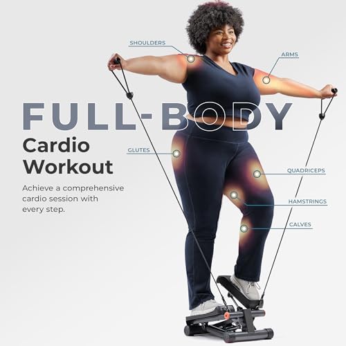 Sunny Health & Fitness Mini Stepper for Exercise at Home, Stair Step Workout Machine with Resistance Band and Over 300lb W...