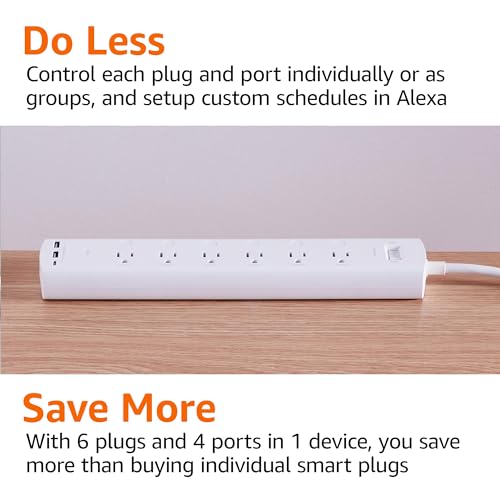 Amazon Basics Smart Plug Power Strip with 6 Individually Controlled Outlets and 3 USB Ports (2 USB-A and 1 USB-C), Works w...