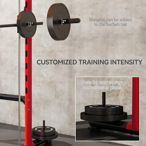 Soozier Squat Rack with Pull-Up Bar, Adjustable Power Rack with Barbell Bar, Multi-Functional Bench Press Rack for Home Gy...