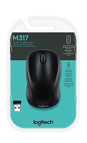 Logitech M317 Wireless Mouse, 2.4 GHz with USB Receiver, 1000 DPI Optical Tracking, 12 Month Battery, Compatible with PC, ...
