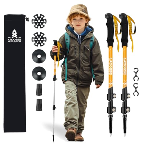 Lightweight Collapsible Kids Hiking Poles - Retractable Kids Hiking Stick, Telescoping Aluminum Trekking Poles 2 Pack, Adj...