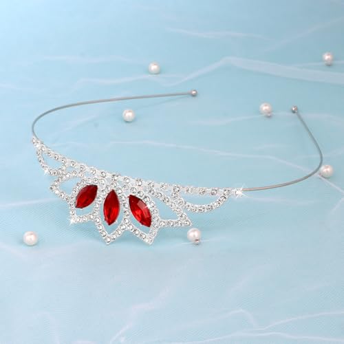Sparkling Princess Crown Red Rhinestone Tiara for Girls - Royal Party Hair Accessories for Birthday Prom Wedding