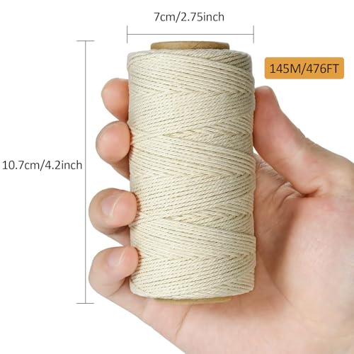 TJ.MOREE Butchers Twine, 3Ply 145m/476ft 1mm Thick Feet String Food Oven Safe Cotton Cooking Meat Rope Bakers Twine Fit to...