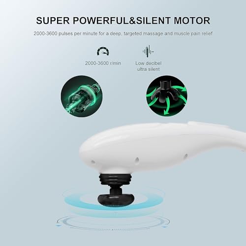 MEGAWISE Cordless Handheld Back Massager w/Rechargeable 3200mAh Battery, 5 Speed and 5 +2 Massage Nodes with Hard, Medium ...