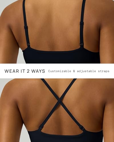 PAVOI ACTIVE Low Square Neck Sports Bra - Adjustable Thin Straps Workout Square Neck Bra for Women Removable Pads - FlexFlow