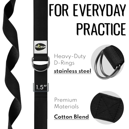 TECEUM Yoga Strap & Mat Strap – 2 IN 1 – Cotton – 6 ft 8 ft 10 ft (30+ colors) – Adjustable Non-Slip Belt for Yoga, Pilate...