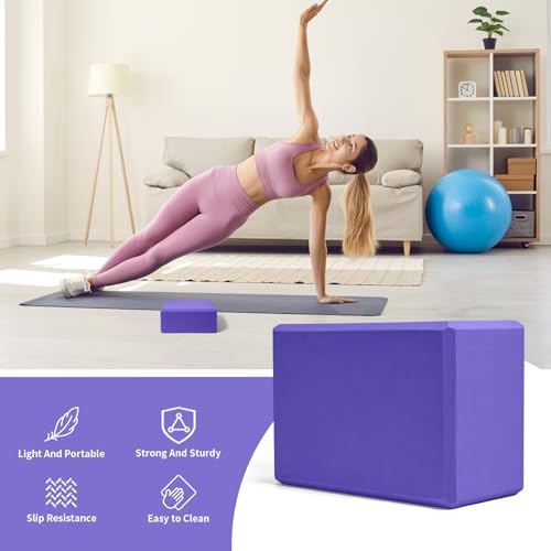 1 Pack Large Yoga Block 9x6x4 Inches, Sturdy Yoga Foam Blocks, High Density & Non Slip Surface for Yoga, Pilates & Stretch...