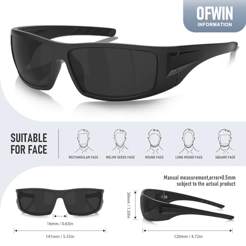 Ofwin Polarized Sports Sunglasses for Men Women Unbreakable Frame Cycling Fishing Wrap Around Sunglasses UV400 Protection