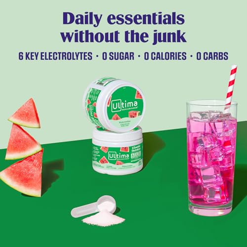 Ultima Replenisher Daily Electrolyte Powder Drink Mix – Sugar Free – Watermelon, 30 Servings – Hydration Powder with 6 Key...