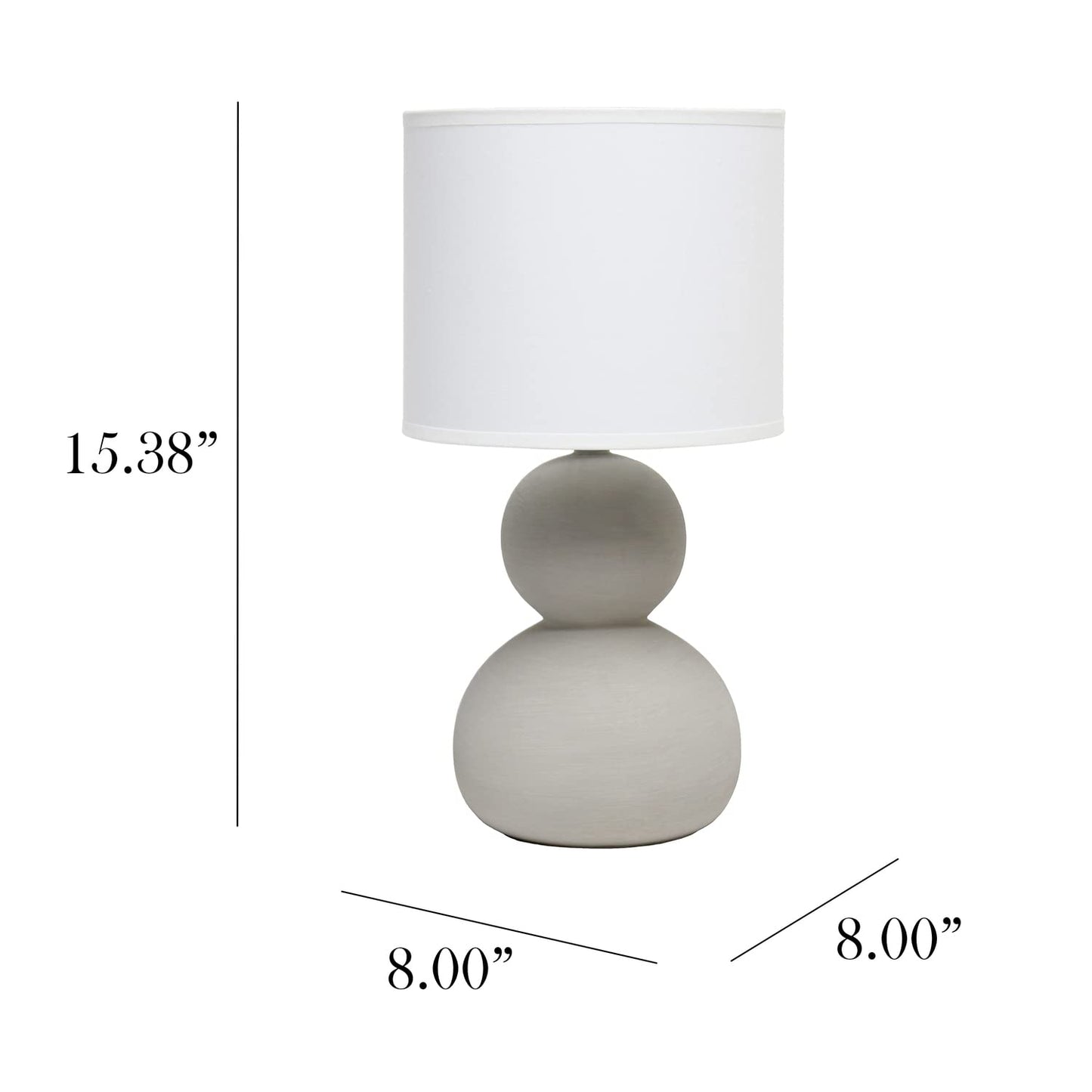 Simple Designs Table Lamp, Stacked Stone Age, 8inL x 8inW x 15.375inH, Ceramic, Taupe Gray, Model LT1116-TAU
