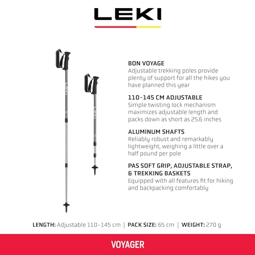 LEKI Voyager Aluminum Adjustable Lightweight Walking Poles for Trekking & Hiking