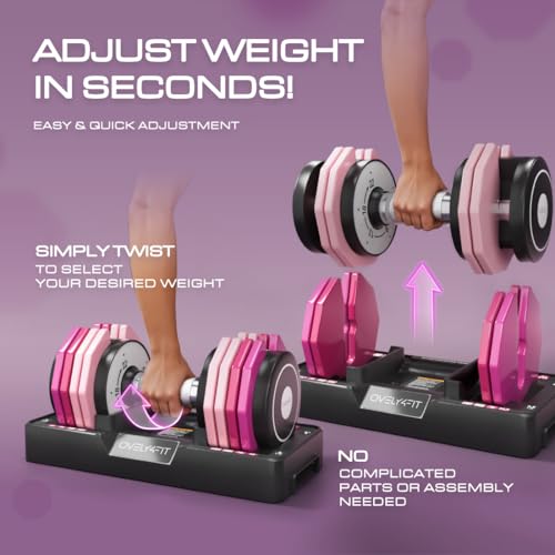 OVELY4YFIT Adjustable Dumbbell, 5-in-1 Weight Options (4.5-22.5LB), Quick 1-Second Weight Adjustment, Anti-Slip Metal Hand...