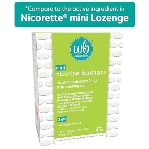 Wellness Basics Mini Nicotine Lozenge 2mg | Stop Smoking Aid | Mint Flavor | 135 Count | Pack of 5 Vials | Reduces Craving...