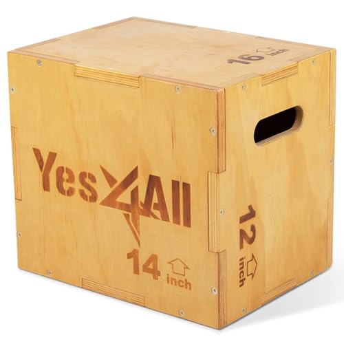 Yes4All Plyo Box, 3-in-1 Wooden Box Jumps for Home Gym, 450 lbs Boxes Step Up with Smooth Edges & Wide Built-in Handles fo...