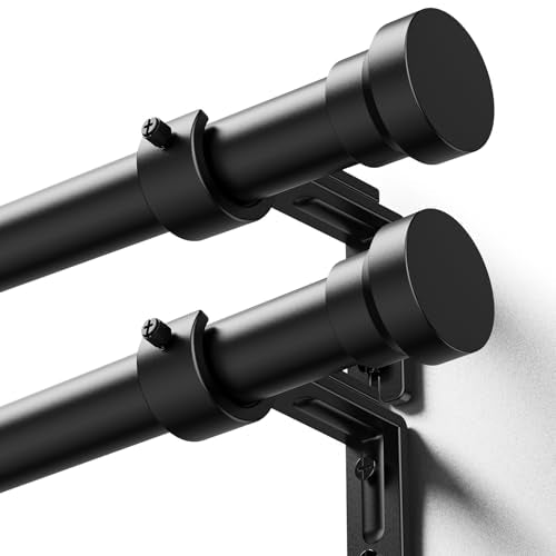 YaFex Curtain Rods 2 Pack 32-84 Inch, Heavy Duty 1 Inch Curtain Rod, Black Long Adjustable Window Treatment Rods, Modern D...