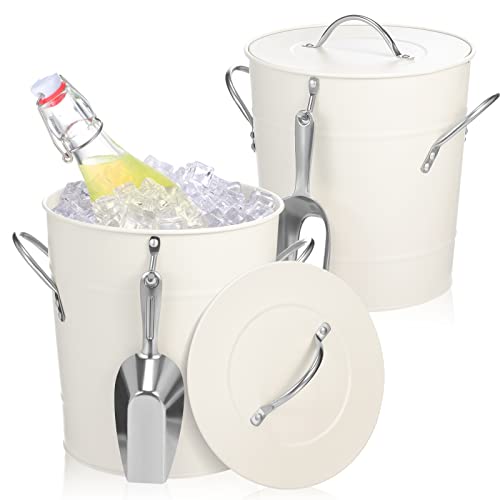 2 Pack Ice Buckets with Scoops 4QT Stainless Steel Ice Bucket Container for Party White Drink Champagne Insulated Server f...