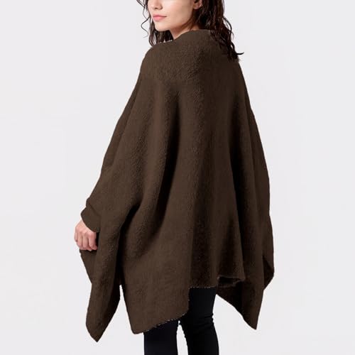 Yioaga Wearable Blanket Poncho Fuzzy Sherpa Fleece Shawl TV Throw Plush Cape Wrap Cozy Loungewear with Pockets for Adults