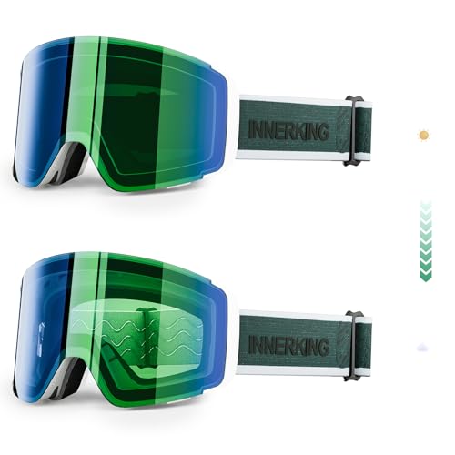 Innerking Photochromic Ski Goggles, Magnetic Flip-Up Snowboard Goggles, OTG Anti-Fog Lens, UV400 Protection Snow Goggles