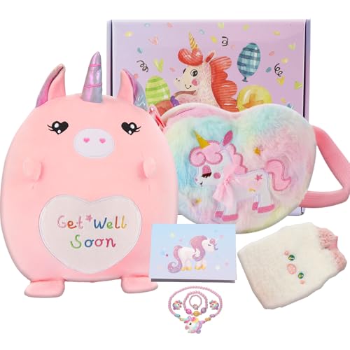 VUYUEN Get Well Soon Gift for Kids Girls, Feel Better Gifts for Kid, 12'' Get Well Soon Unicorn Plush Pillow, Cute Stuff f...