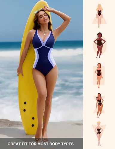 BMJL Womens One Piece Swimsuit Slimming Tummy Control Bathing Suit Color Block Shapewear Swim Suits 2025